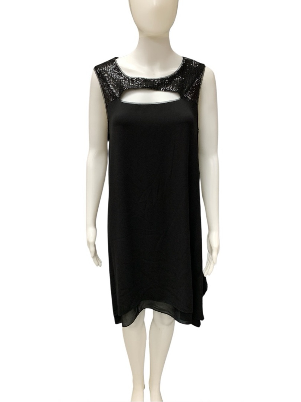 BCBGMaxAzria Black Sequin Yoke Cutout Mini Dress Size M